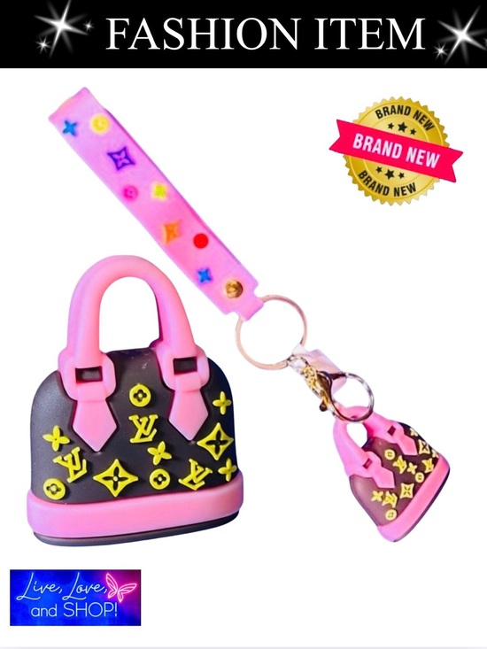 Source Unknown Accessories - BAG CHARM/KEYCHAIN: Chocolate Brown and Pink Purse w/Wristlet, Custom. EUC